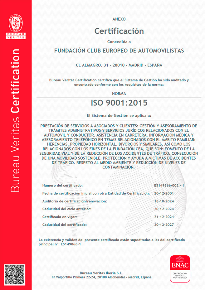 Certificado de calidad ISO 9001